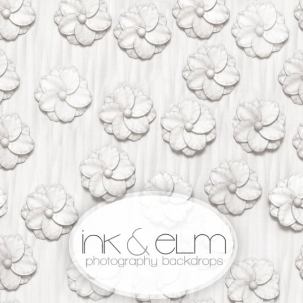 Vinyl Photography Backdrop 5ft x 5ft, Photo Backdrop White Floral, Wedding Photobooth background, Photography Studio Prop "Flower Cascade"