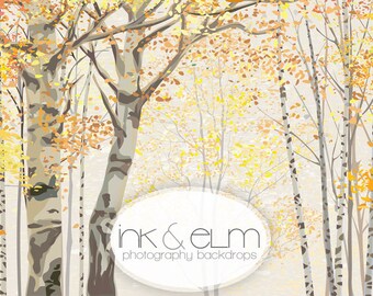 Birch Tree Backdrop 6ft width x 5ft height, Fall Backdrop,  Autumn Birch Trees Fall Photography backdrop, Large Trees "Autumn Birches"