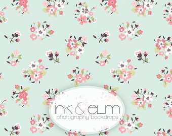 Floral Backdrop 5ft x 5ft, Valentines, Easter, or Spring Floral Backdrop, Modern Backdrop, Photo Booth background prop "Sweet Mint Bouquets"