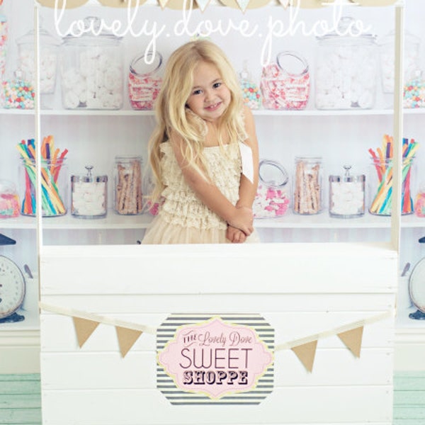 Backdrop Candy Shop Vinyl Photography Backdrop 7ft x 6ft, Sweet Shop Backdrop, Vintage Candy Shop Background, "Like a Kid in a Candy Shop"