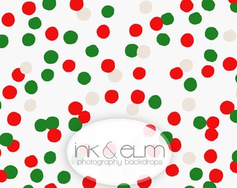 Christmas Backdrop 3ft x 2ft, Vinyl Backdrop Red and green Polka dots, Polkadot Holiday photo backdrop "Christmas Confetti"