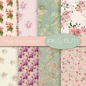 Vintage Rose Digital Paper, Vintage Floral and Rose Backgrounds, Shabby Chic Floral and Roses, Digital Scrapbook Paper