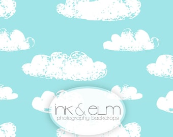 Modern Vinyl Backdrop 5ft x 5ft, Modern Clouds Photo Backdrop, Photo Booth backdrop, Studio Photography Childrens Prop "Stamped Clouds"