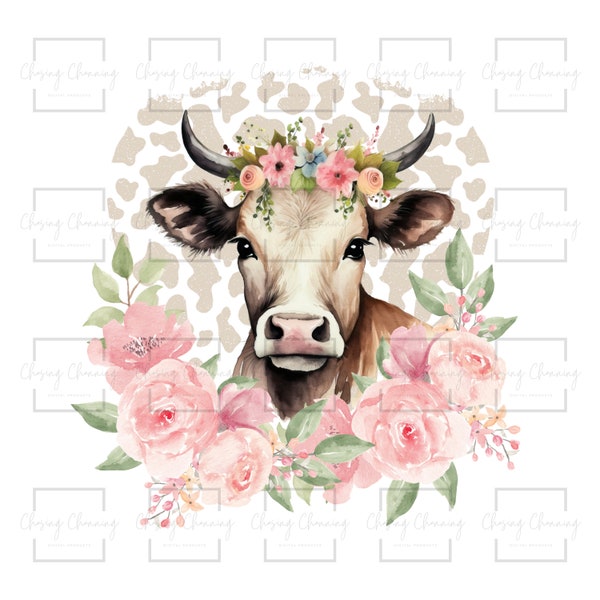 Highland cow png, Floral cow png, Farm animal png, Rustic country png, Farm png, Flower png, sublimation png, trending png, Pink flower png