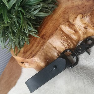 Black Leather Key Fob Strap with quick release Handmade from Water Buffalo Leather