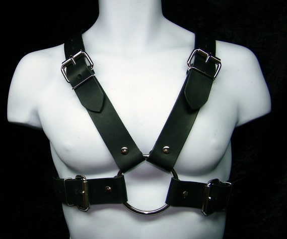 Handmade Mens Black Leather Chest Harness with Buckles Club Wear or Steampunk Look Custom Size
