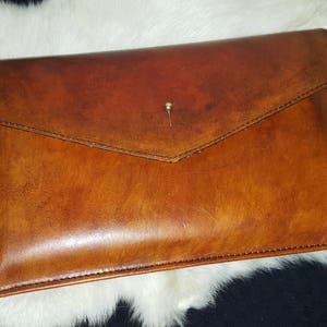 Weathered Rustic Look Leather Clutch,  Purse, Tablet Case Measures 9 x 7 Inches Free Initials, Monogram