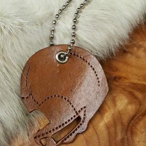 Brown Leather Football Helmet Key Chain ~ Key Fob ~ Pull Tag