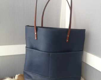 Royal Blue Leather Tote Purse Measures 15 T x 14 W (inches)