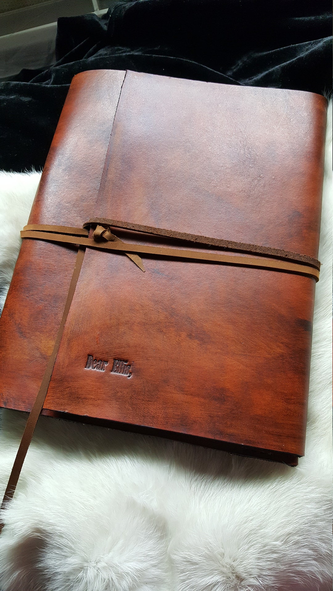 Large Brown Leather Book Journal Weathered Rustic Look Wrap End Free