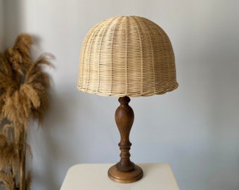 PILZ Rattan Tischlampe, MANTAR Rattan Tischlampe, Rattanlampe, Korblampe, Rattan Lampenschirm,