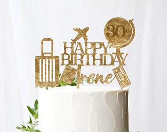 Personalized Travel Adventure Lover Happy Birthday Wooden Cake Topper