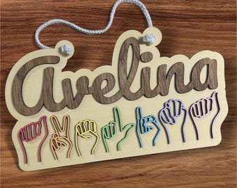 Personalized ASL Sign Language Name Wooden Door Sign | Home Decor | Housewarming Gift