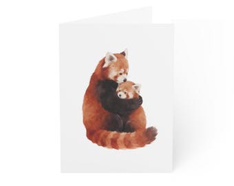 Red Panda Hugging Cub Greeting Card | Happy Mother's | Father's Day | Baby Shower