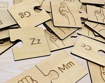 Montessori ASL Alphabet Matching Puzzle | Wooden Letter Recognition Set |Homeschool | Gift for Kid
