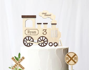Personalized Vintage Train Wooden Birthday Cake Topper