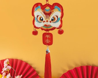Embroidered Lion Dance Ornament | Chinese New Year of the Horse 2026