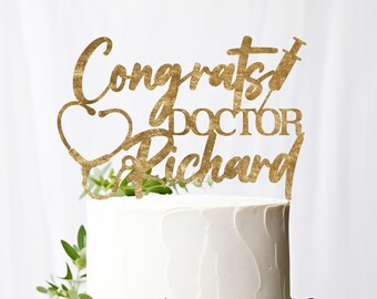 Personalized Doctor Congrats Wooden Cake Topper