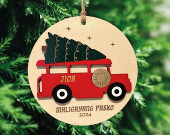 Personalized Philippine Jeepney Filipino Sun Wooden Christmas Ornament | Maligayang Pasko | Our First Christmas as Mr & Mrs | Gift for Kids