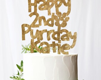 Personalized Purrday Cat Lover Happy Birthday Wooden Cake Topper