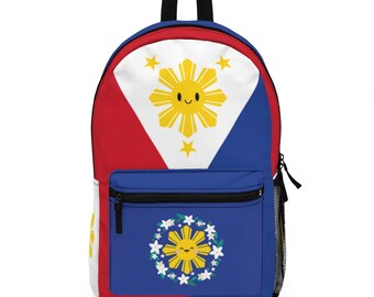 Philippines Flag Inspired Filipino Sun and Stars Smile Sampaguita Backpack Back to School Travel Birthday Gift