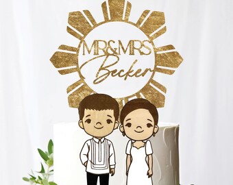 Personalized Filipino Wedding Cake Topper | Barong Tagalog & Filipiniana