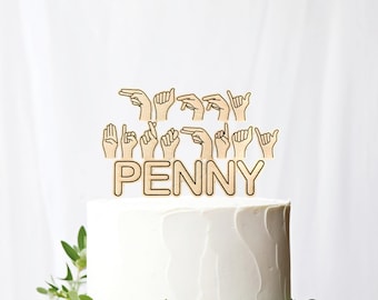 Personalized ASL Happy Birthday Sign Language Wooden Cake Topper