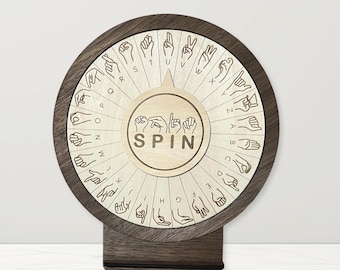 Personalized ASL Alphabet Wooden Wheel Spinner Game | American Sign Language Activity