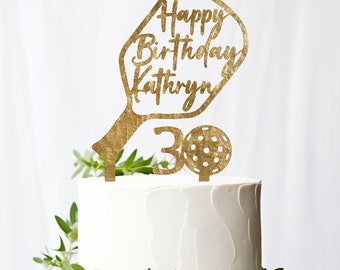 Personalized Happy Birthday Pickleball Wooden Cake Topper