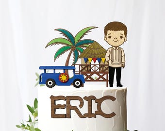 Personalized Filipino Fiesta Cake Toppers | Jeepney, Bahay Kubo
