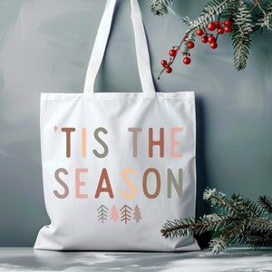 Tis The Season Christmas Tote Bag, Merry Christmas Tote Bag, Holiday Tote Bag, Christmas Tree Tote, Xmas Present, Winter Tote Bag Gift