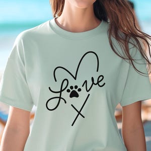 Heart Love Paw Print Tee, Dog Lover Shirt, Cat Lover Shirt, Animal Paw Heart Tshirt, Cute Pet Owner Gift, Love Tee with Paw Print
