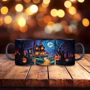 Halloween Coffee Mug, Pumpkin Mug, Gift For Halloween, Haunted House Mug, Haunted House Coffee Mug, Ghost Halloween Mug, Fall Coffee Mug