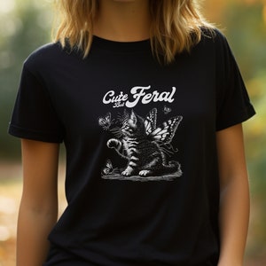 Kitten & Butterfly Tee, Cute But Feral T-shirt, Cat Lover Gift, Funny Graphic Tee, Animal Print Shirt, Butterfly Cat Shirt, Cat Lover Shirt
