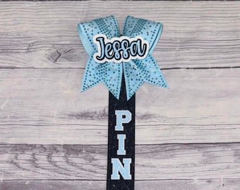 Light Blue and Black Rhinestone Pin Me Ribbon