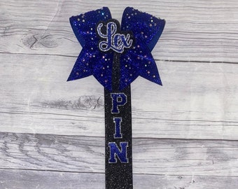 Royal Blue, Black and Silver Rhinestone Pin Me Ribbon