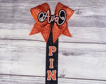Orange Glitter Rhinestone Pin Me Ribbon