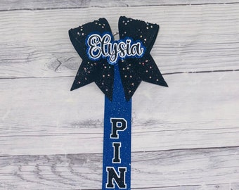 Black and Royal Blue Rhinestone Pin Me Ribbon