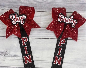 Red Rhinestone Cheer Pin Me Ribbon