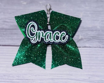 Green Glitter Mini Cheer Bow Keychain