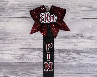 Maroon Rhinestone Cheer Pin Me Ribbon