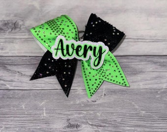 Neon Green and Black Rhinestone Mini Bow Keychain