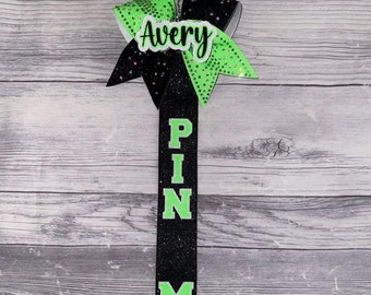 Neon Green & Black Rhinestone Pin Me Ribbon