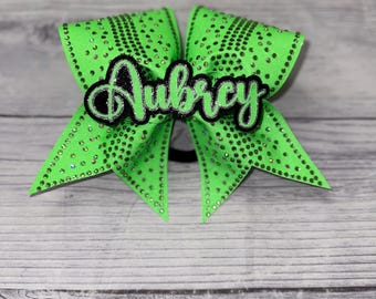 Neon Green Rhinestone Cheer Bow