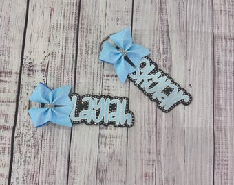Light Blue Blue Rhinestone Bag Tag with Bow