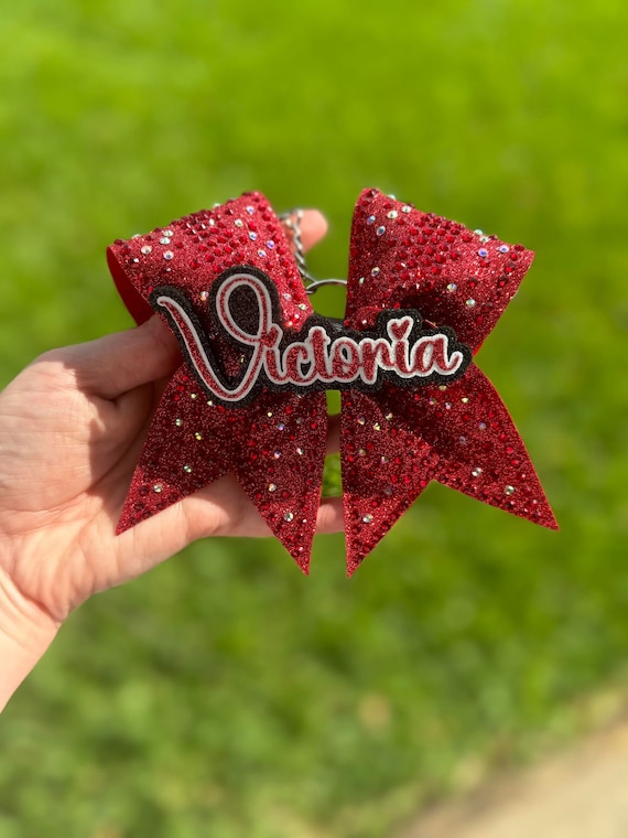 Red Rhinestone Mini Keychain Cheer Bow