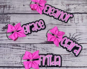 Hot Pink Rhinestone Bag Tag with Bow