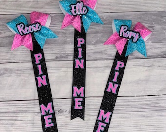 Neon Blue & Hot Pink Rhinestone Pin Me Ribbon