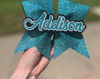 Personalized Teal Rhinestone Cheer Bow