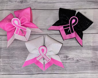 Pink Glitter Breast Cancer Awareness Bow